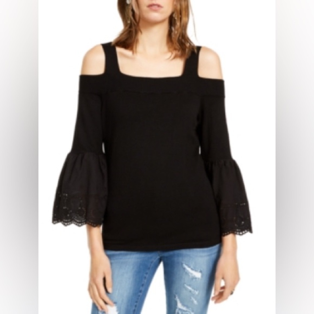 INC International Concepts Small Black Cold Shoulder
Bell Sleeve Sweater